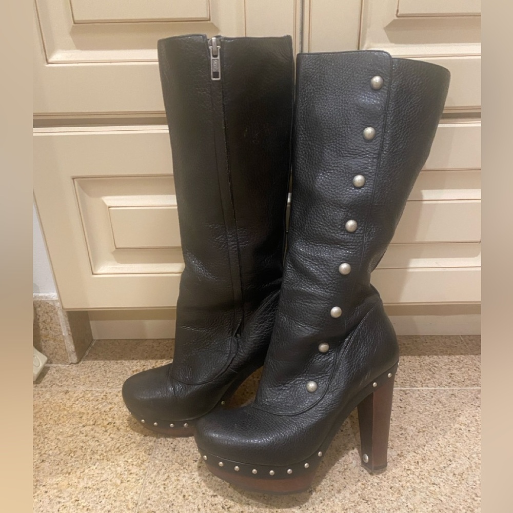 Ugg Black Genuine Leather Boots With Silver Studs… - image 4